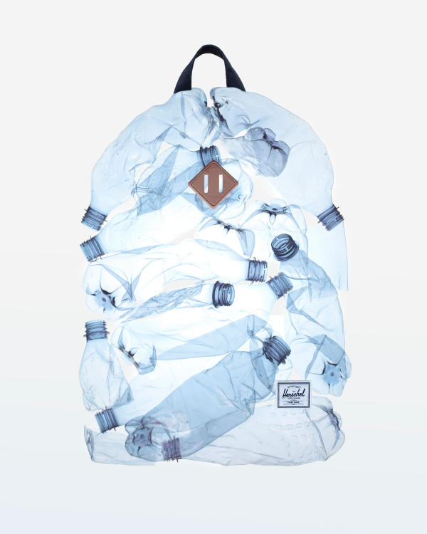 A Herschel Heritage™ Backpack silhouette made out of recycled plastic bottles.