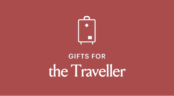 a red square with a backpack icon in the middle that say Gifts for the Traveller